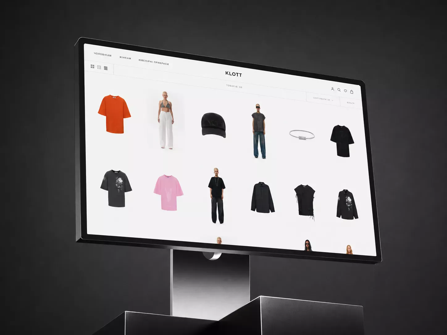 Klott clothing store built on Shopify, shown on a desktop monitor